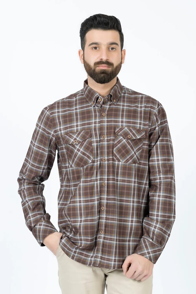 BROWN CHECK CASUAL SHIRT image 1